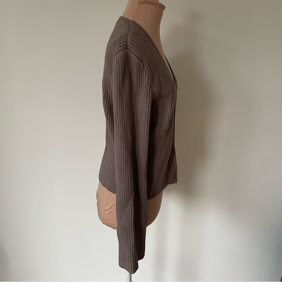 St. John Wool Rayon Knit Light Brown Open Front Cardigan Sweater EUC Size XS - Picture 4 of 9